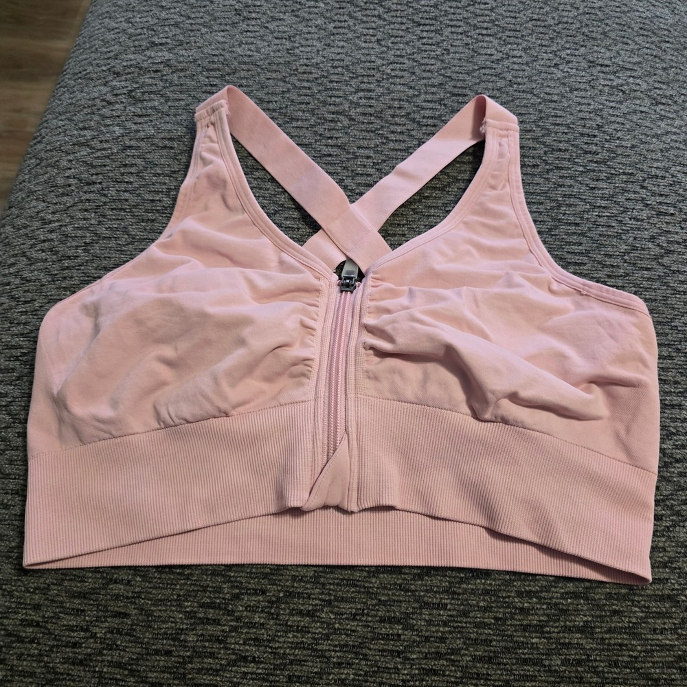 Marika Sports Bra Womens XL Pink Front Zip Seamless Criss Cross Back